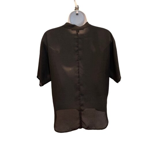 Sweet Rain Black Thin Short Sleeve Tie Front Keyhole Blouse Sz M - Picture 3 of 9